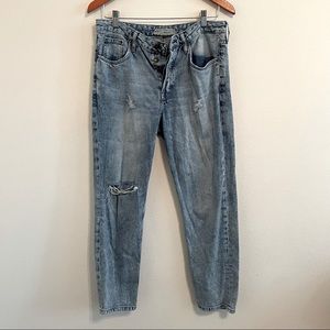 Topshop Moto Hayden Button Fly Acid Washed Boyfriend Jean